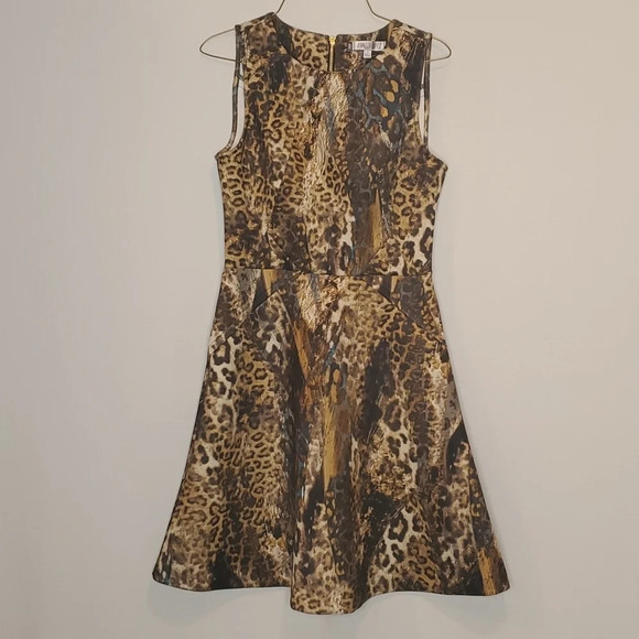 Jennifer Lopez Leopard Animal Print dress size 4 gold zipper polyester - Picture 1 of 12